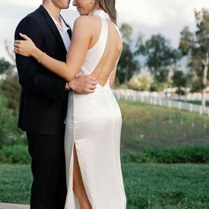 CLAIRE Satin Drape Back Maxi Dress - White S